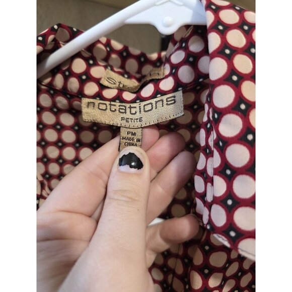 Notations Stretch Red Polka Dot Button Down Blouse Shirt Women's Petite Medium - Picture 3 of 5